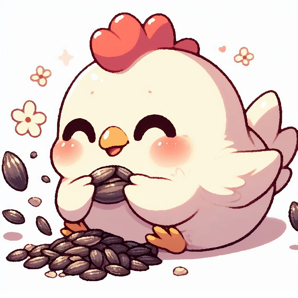 Chicken eating seed