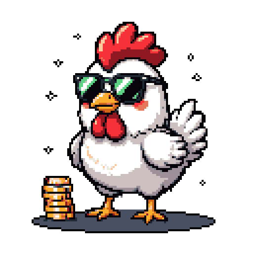 Chicken flexing with coins