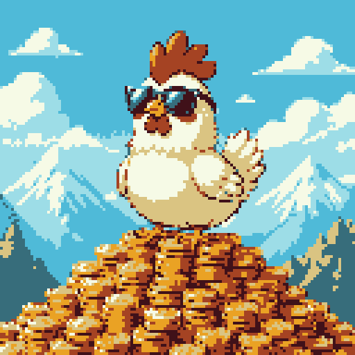 Chicken on a mountain of coins