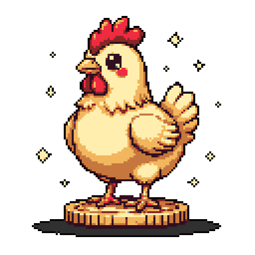 Chicken standing on a coin
